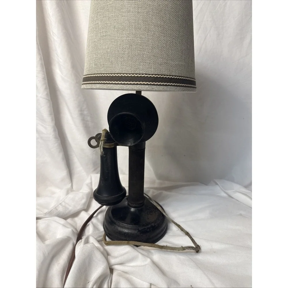 Antique 1908 Kellogg Candlestick Telephone Working Lamp Black Novelty Office